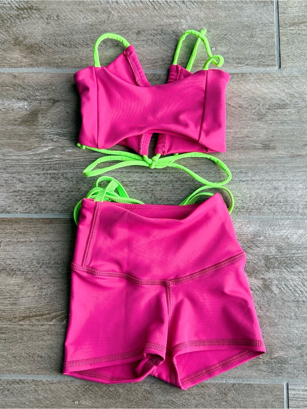 Tiger Friday Neon Pink Two-Piece Set with Lime Straps